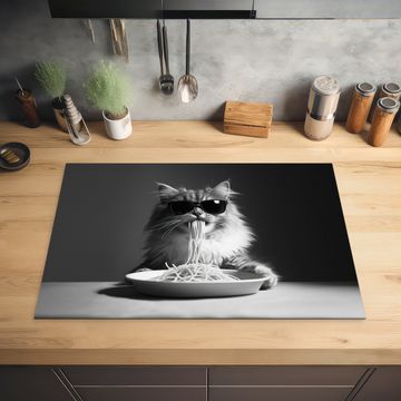 Inductie beschermer - Langharige kat - Zonnebril - Spaghetti - Humor - Zwart - wit