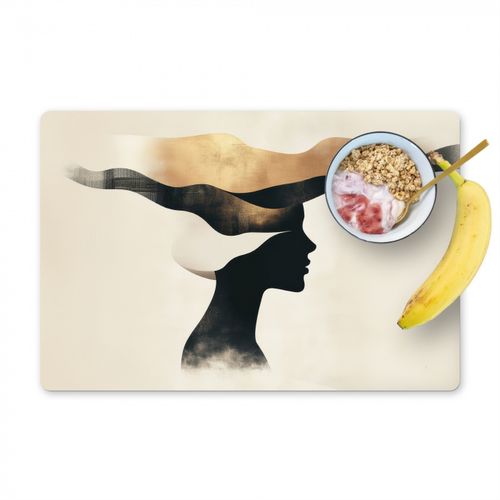 Placemat vinyl - Vrouw - Golven - Zwart