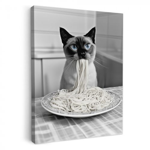 Canvas schilderij - Kat - Siamees - Zwart Wit - Schattig - Dieren