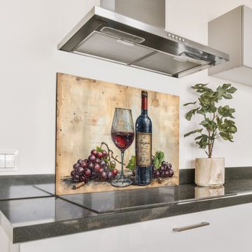 Spatscherm Aluminium - Stilleven met Wijn en Druiven
