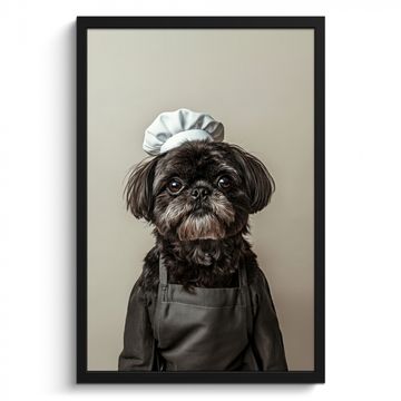 Poster met lijst - Kokskleding - Zwart - Hondje