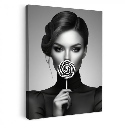 Canvas schilderij - Vrouw - Lolly - Zwart