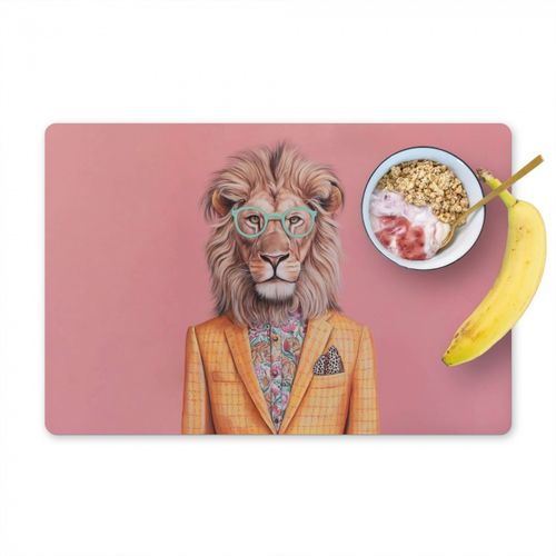 Placemat vinyl - Leeuw - Pak - Geruit - Bril