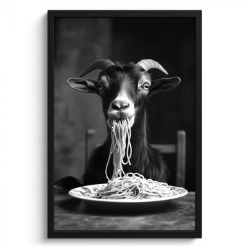 Poster met lijst - Geit - Bord - Spaghetti - Zwart Wit