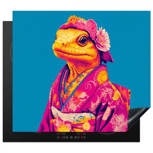 Inductie beschermer - Bloemenkrans - Hagedis - Kimono - Paars