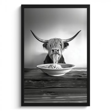 Poster met lijst - Schotse Hooglander - Spaghetti - Dieren - Zwart wit