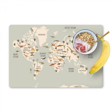 Placemat vinyl - Wereldkaart kinderen - Dino's - Kinderkamer - Jongens - Meisjes - Kinderen