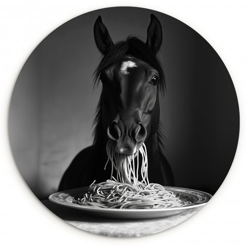 Muurcirkel - Paard - Bord - Pasta - Tafelkleed - Zwart Wit - Dieren