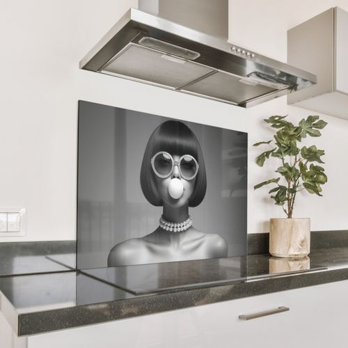 Spatscherm Aluminium - Vrouw - Zwart Wit - Ketting - Zonnebril