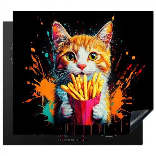 Inductie beschermer - Kat - Eten - Patat - Graffiti - Abstract