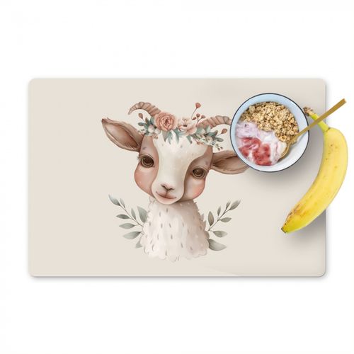Placemat vinyl - Geit - Dier - Bohemian - Bloemen - Boho