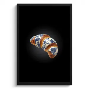 Poster met lijst - Croissant - Bloemenpatroon - Delftsblauw