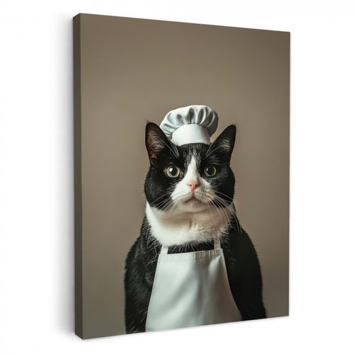 Canvas schilderij - Kat - Kokskleding - Zwart - Wit