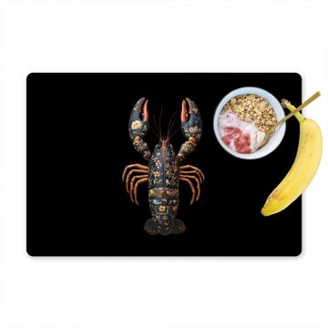 Placemat vinyl - Kreeft - Zwart - Bloemenpatroon - Artistiek
