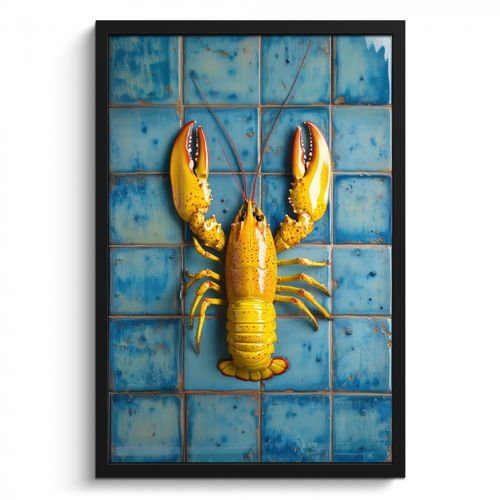 Poster met lijst - Kreeft - Geel - Blauw - Tegels