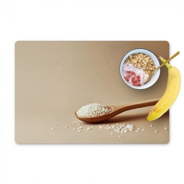 Placemat vinyl - Lepel - Rijst - Hout - Beige