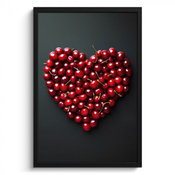 Poster met lijst - Kersen - Hart - Rood - Zwart