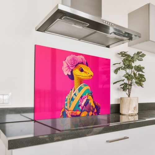 Spatscherm Aluminium - Hagedis - Bloemen - Roze - Kimono