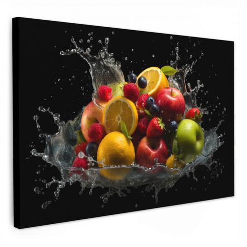 Canvas schilderij - Fruit - Appel - Sinaasappel - Rode vruchten - Water