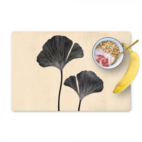 Placemat vinyl - Bladeren - Minimalistisch - Zwart