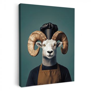 Canvas schilderij - Geit - Hoorns - Kokskleding
