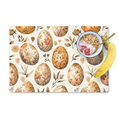 Placemat vinyl - Paaseieren - Bruin - Bloemen
