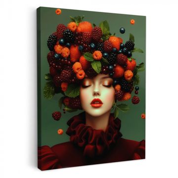 Canvas schilderij - Vrouw - Aardbeien - Frambozen - Bramen - Bessen