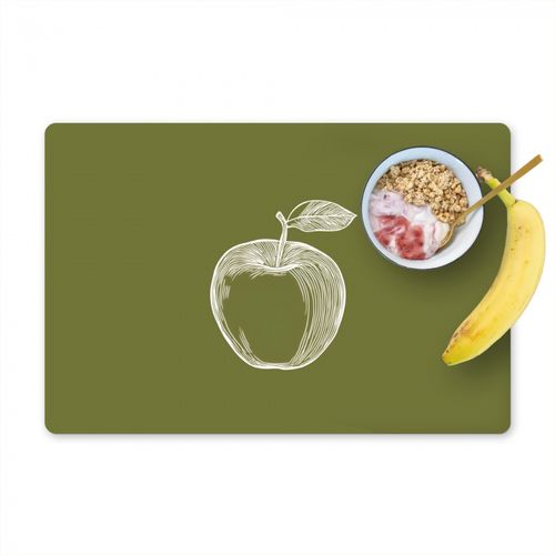 Placemat vinyl - Lijntekening - Appel - Olijfgroen - Blaadje