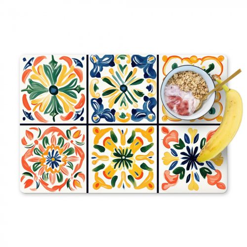 Placemat vinyl - Spaans - Tegels - Keramiek - Bloemen