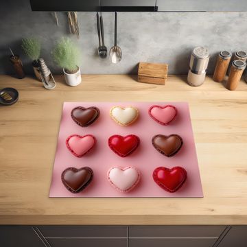 Inductie beschermer - Macarons - Hartjes - Kleurrijk - Roze
