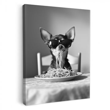 Canvas schilderij - Chihuahua - Hond - Zonnebril - Humoristisch - Zwart - Wit - Spaghetti