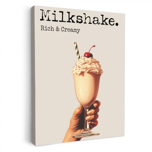 Canvas schilderij - Milkshake - Kers - Rietje