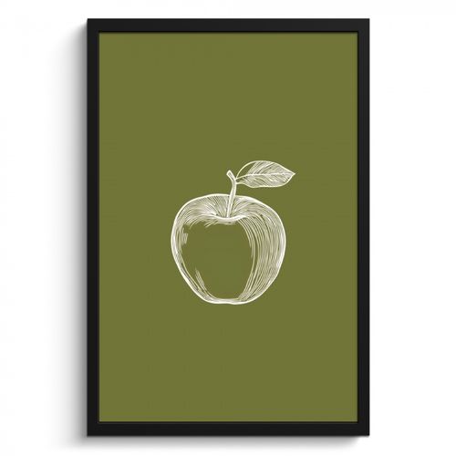 Poster met lijst - Lijntekening - Appel - Olijfgroen - Blaadje