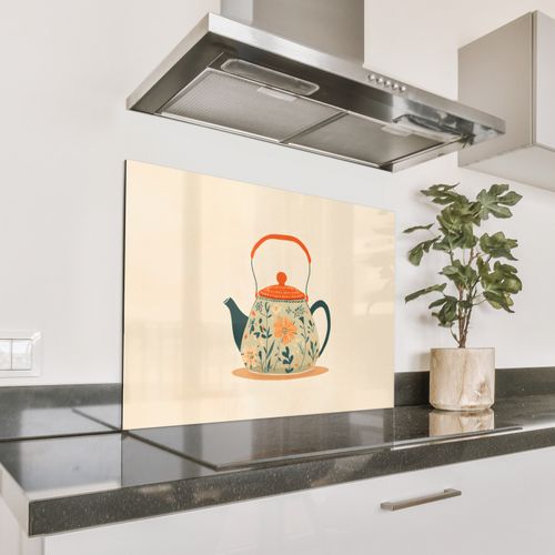Spatscherm Aluminium - Oranje - Theepot - Bloemen - Bladeren