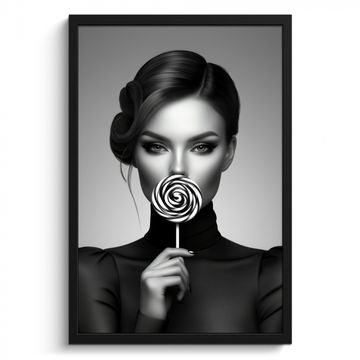 Poster met lijst - Vrouw - Lolly - Zwart