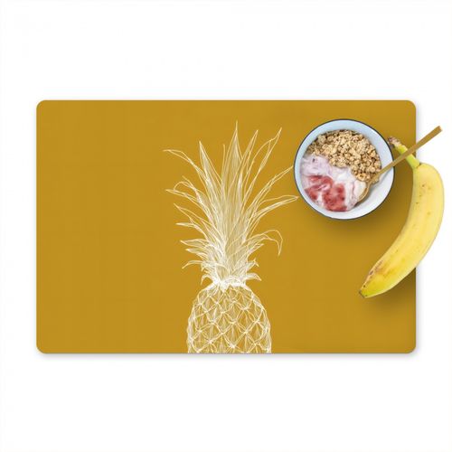 Placemat vinyl - Lijnillustratie - Ananas - Bladkroon - Okergeel