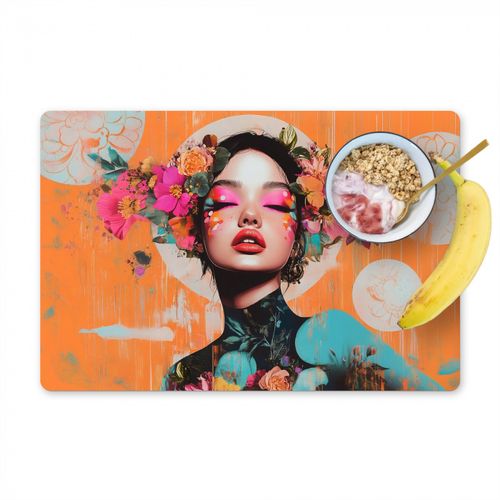 Placemat vinyl - Portret - Vrouw - Abstract - Bloemen