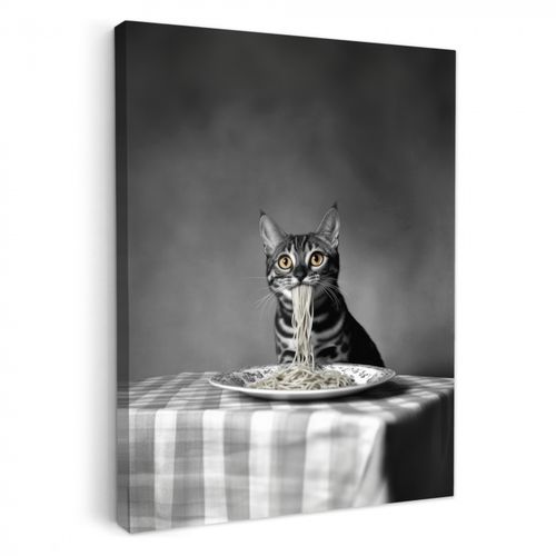 Canvas schilderij - Bengaal - Kat - Tafelkleed - Zwart - Wit - Dier