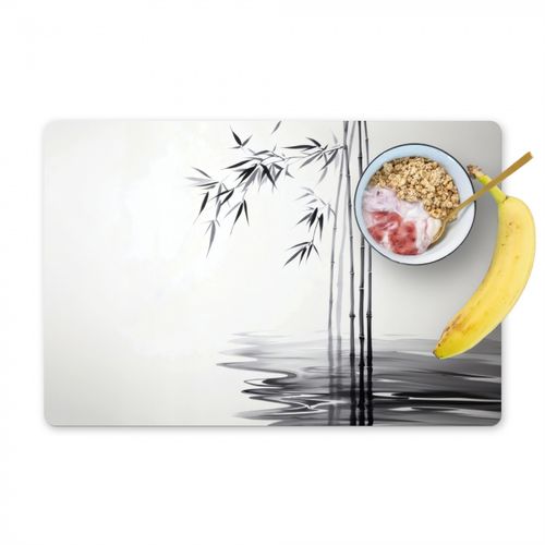 Placemat vinyl - Bamboestammen - Water - Minimalistisch - Wit