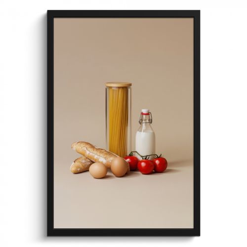 Poster met lijst - Spaghetti - Melk - Tomaten - Eieren - Brood