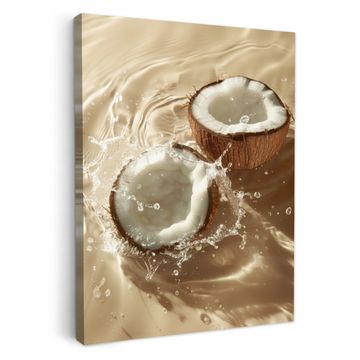Canvas schilderij - Kokosnoot - Water - Beige - Spetters