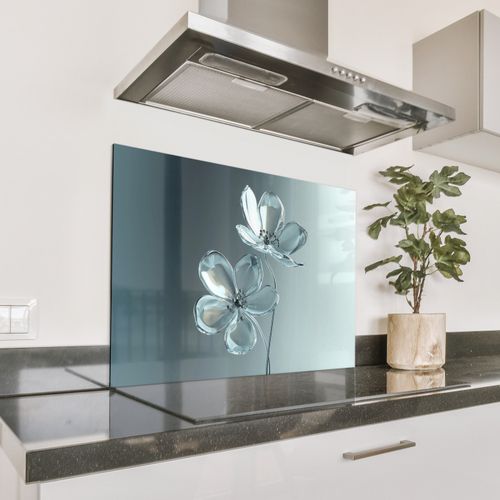 Spatscherm Aluminium - Kristal - Bloemen - Grijs