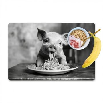Placemat vinyl - Varken - Schattig - Spaghetti - Zwart wit - Dier