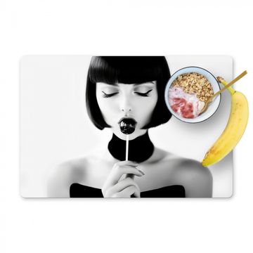 Placemat vinyl - Vrouw - Lolly - Zwart - Wit