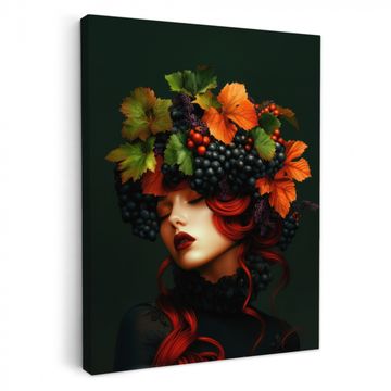 Canvas schilderij - Vrouw - Rood - Groen - Druiven