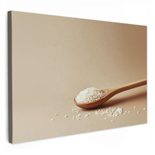 Canvas schilderij - Lepel - Rijst - Hout - Beige