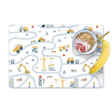Placemat vinyl - Kinderen - Bouwplaats - Hijskraan - Tractor - Patronen