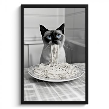 Poster met lijst - Kat - Siamees - Zwart Wit - Schattig - Dieren