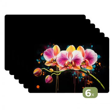 Placemat vinyl - Orchidee - Graffiti - Kleurrijk - Bloemen - Abstract