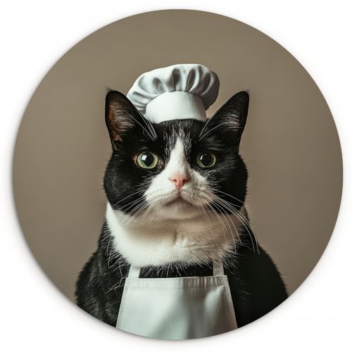 Muurcirkel - Kat - Kokskleding - Zwart - Wit